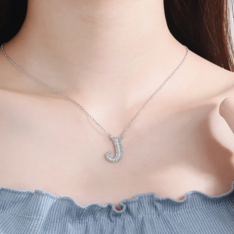 Buyee 925 Sterling Silver Female Stone Pendant Chain A-Z English Alphabet Zircon Necklace for Women Letter Fine Jewelry Chain