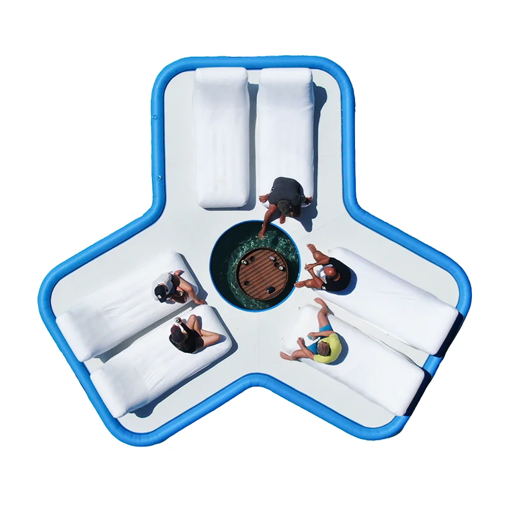 

High Quality 0.9mm PVC White Inflatable Floating Party Island With Loungers