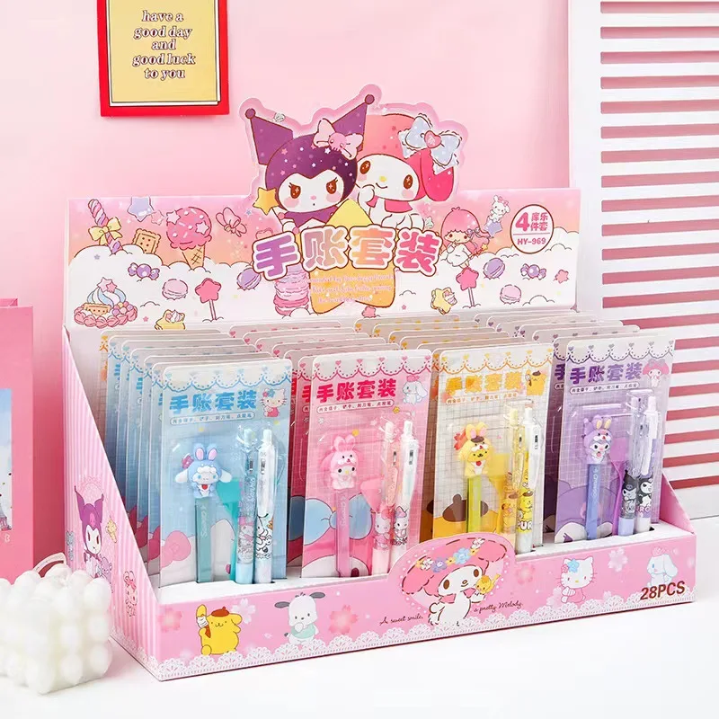 New Sanrio Press Dispensing Pen Four-piece Set Cartoon Kulomi My Melody Stationery Set Elbow Tweezers Off Type Spatula