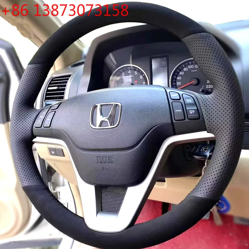 

Hand Stitched Car Steering Wheel Cover for Honda CRV CR-V 2007 2008 2009 2010 2011 DIY Suede&Leather Interior Accessory