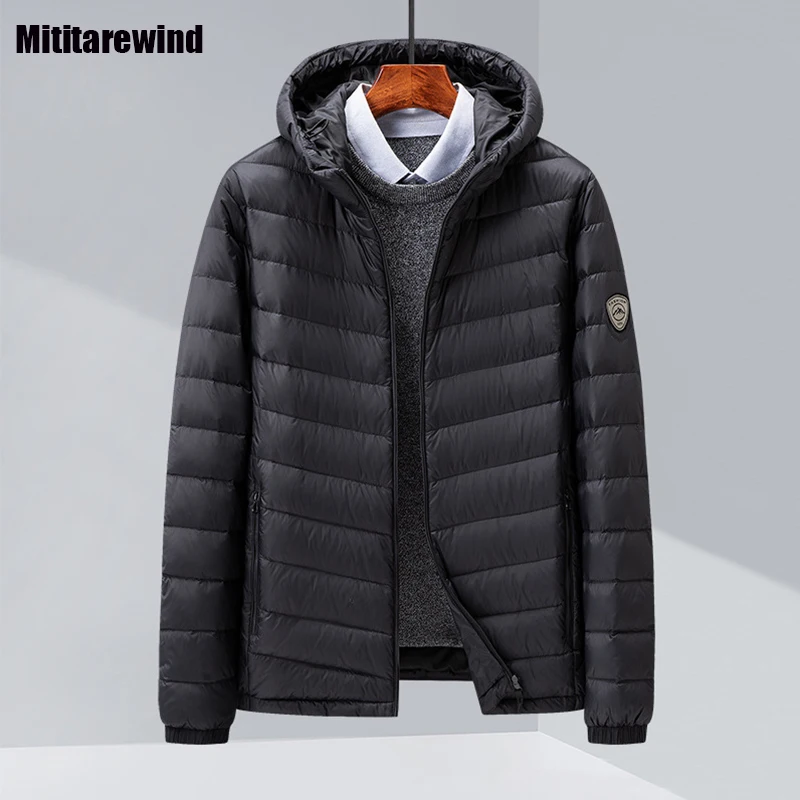 

Fall Winter Lightweight Hooded Down Jacket Men Daily Casual Short Parkas 85% White Duck Down Jacket Fashion Warm Puffer Jackets