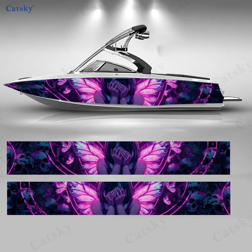 

Cyberpunk Pink Wing Girl Facepalm Cool Boat Body Sticker PVC Boat Decoration & Protection Water Sports Boat Decoration Gift