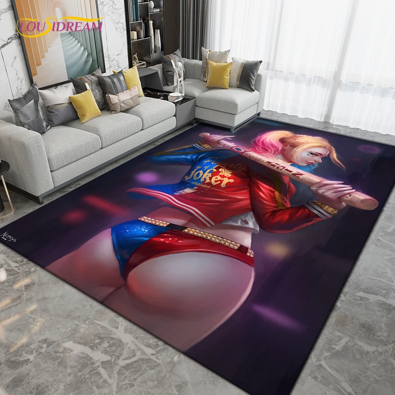 Harley-Quinn Cartoon Area Rug Large,Clown Girl Carpet Rug for Living Room Bedroom Decoration,Kitchen Bathroom Non-slip Floor Mat