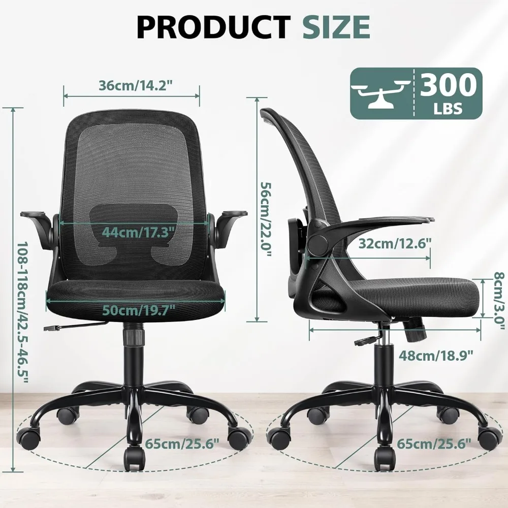 Office Chair Ergonomic Desk Chairs with Lumbar Support and Flip-up Arms, Comfortable Breathable Mesh Computer Executive Chair