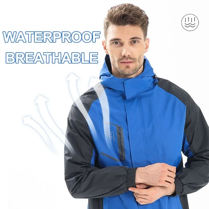 Spring Autumn Thin Waterproof Hiking Jacket for Men Breathable Hooded Windproof Windbreaker Outdoor Hiking Fishing Hunting Coat