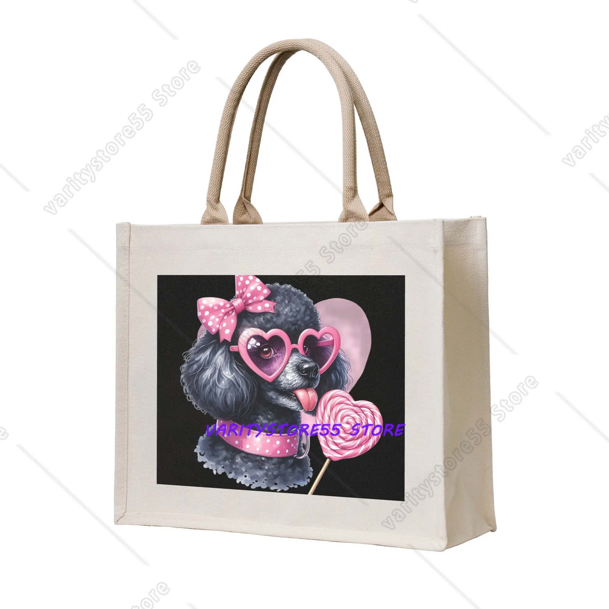 

Забавные сумки-шопперы с розовым принтом пуделя, портативные сумки через плечо для любителей собак, сумка-тоут для покупок