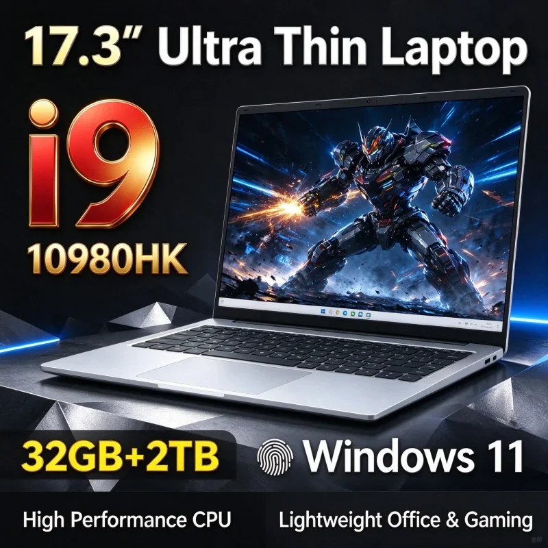 17.3 Inch Large Display Laptop Intel I9 10980HK 32GB RAM 1TB 2TB SSD Win11 Backlit Keyboard Notebook For Business Study Gaming