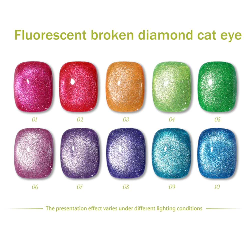 Vendeeni 10-Farben Glitzer-Brokkoli-Katzenaugen-Gel-Nagellack-Set, Glänzender Magnetischer UV-Soak-Off-Katzenaugen-Gel-Lack mit Display – Detail 8