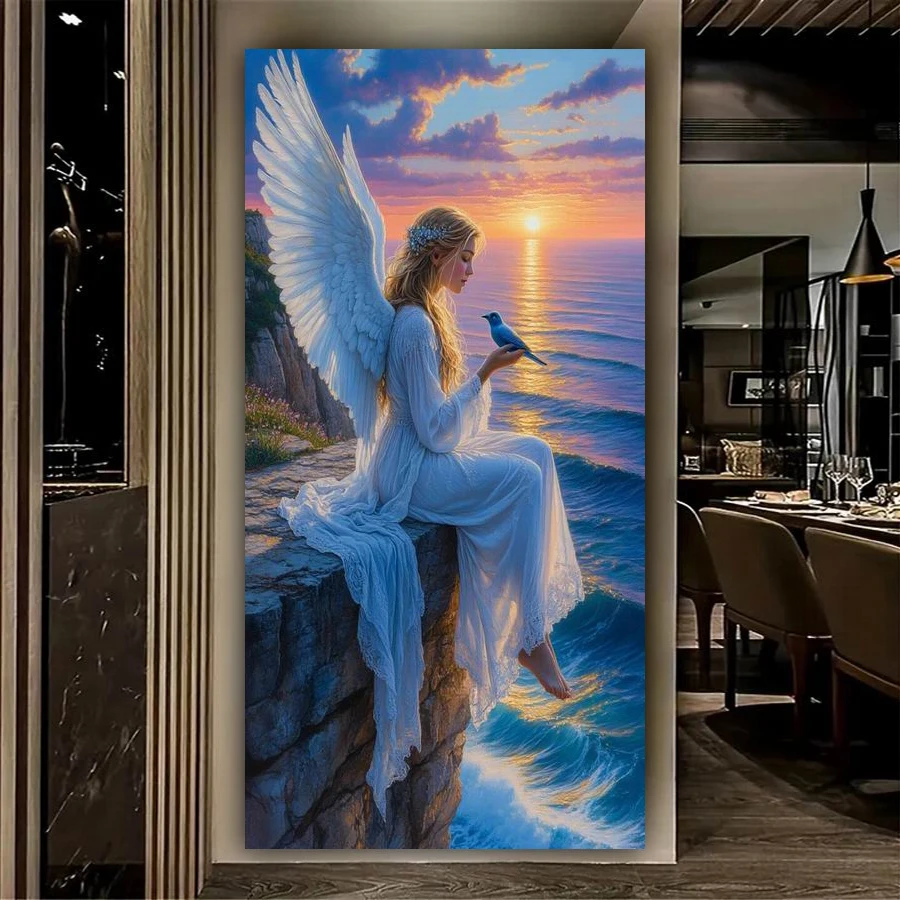 Angel Girl Bird Diy Diamond Arts For Adults Painting Large Size Sunset Sea Animals Owl Full Drill Mosaic Embroidery Picture