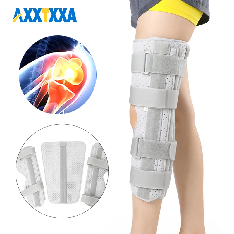 3-Panel Knee Immobilizer Full Leg Support Brace, Aluminum Alloy Straight Knee Splint - for Knee Fractures,ACL,MCL,Meniscus Tear