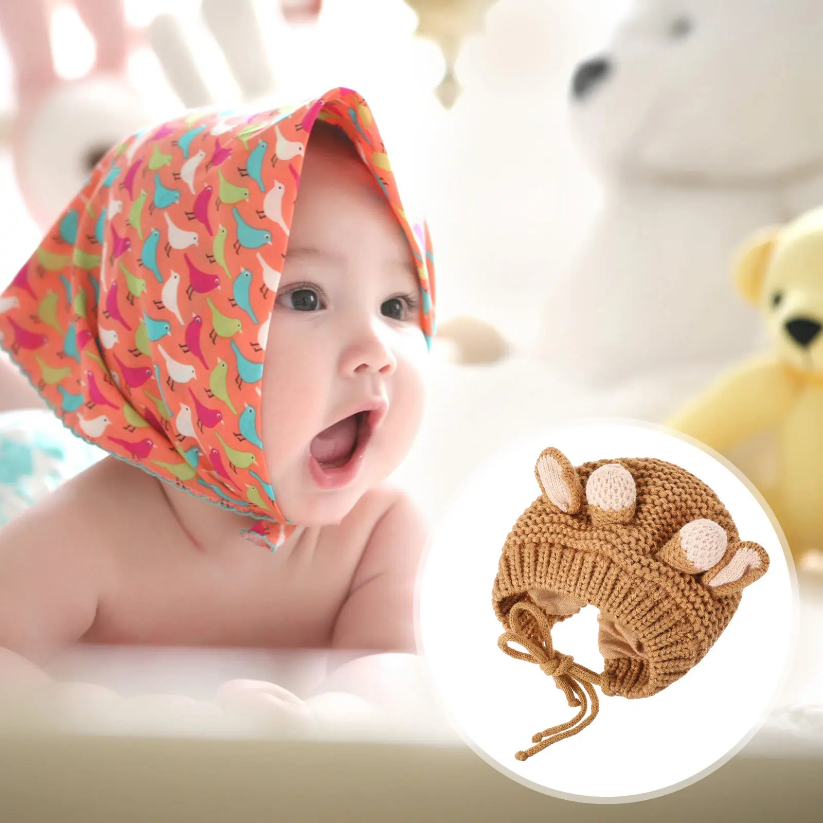 

1Pcs Baby Knitted Hat Cartoon Calf Style Ear Cuff Hat Winter Warm Ear Protector Soft Acrylic Knit Cap for Boys Girls