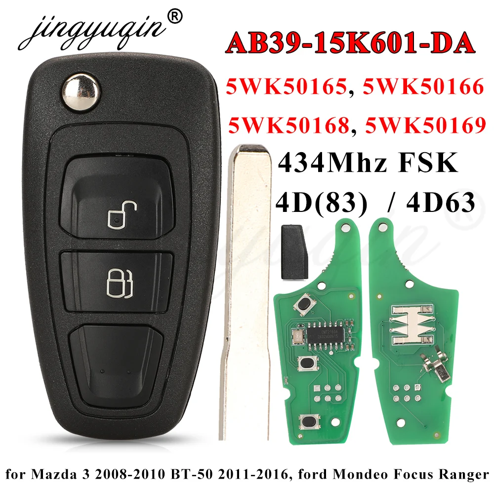 434Mhz 4D63 Remote Flip Car Key For Ford Ranger C-Max Focus Grand C-Max Mondeo Mazda 3 BT-50 5WK50165 5WK50166 5WK50168 5WK50169