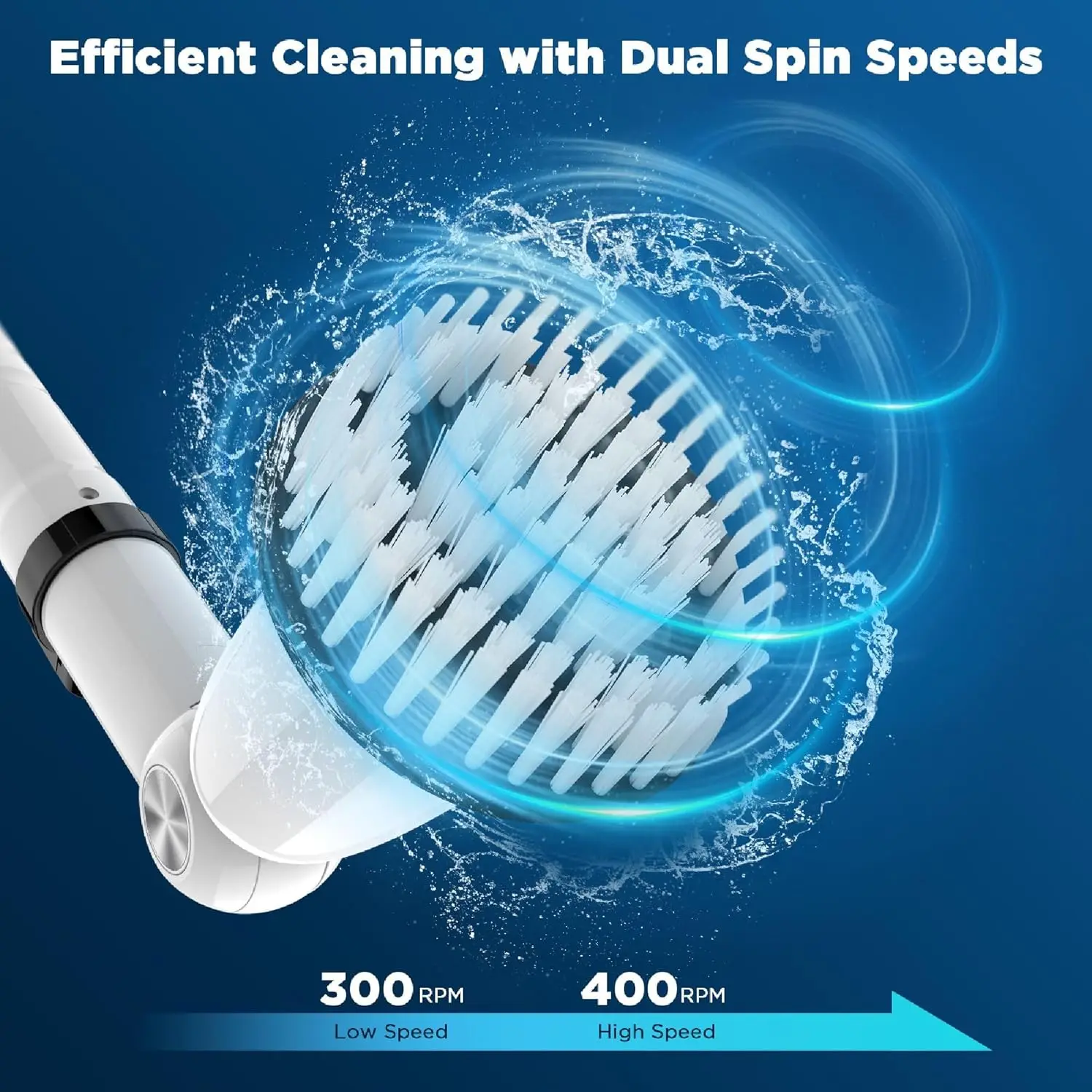 منظف دوار كهربائي مع 4 رؤوس، مقبض قابل للتمديد، سرعة مزدوجة، شحن USB-C - للاستحمام، حوض الاستحمام، البلاط، الأرضية #4