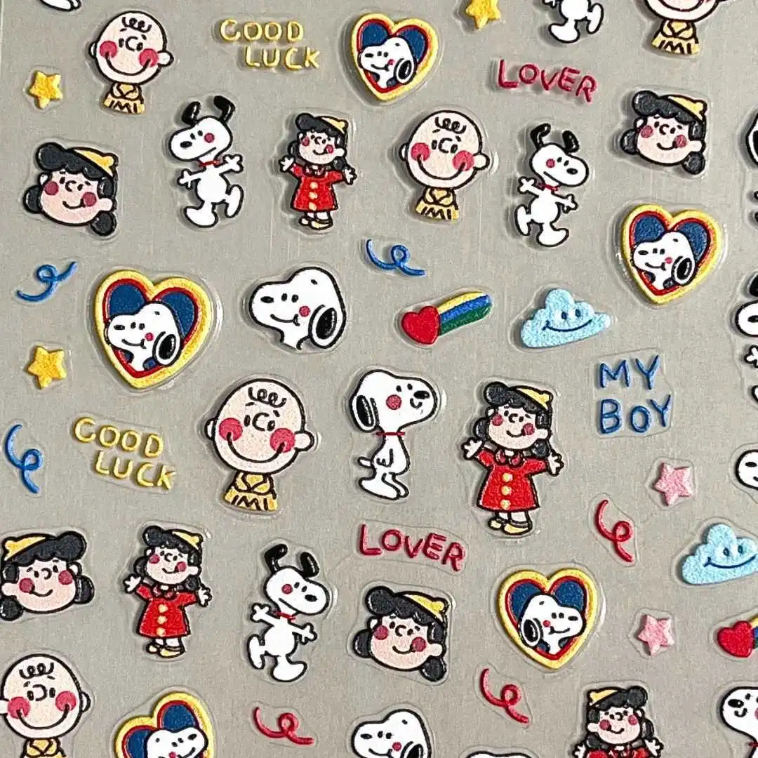 Cartoon Snoopy Embossed 3D Relief Stickers, Lovely Dog Nail Art Decals, DIY Ornament For Water Bottle Pen Shaft Nail Decor