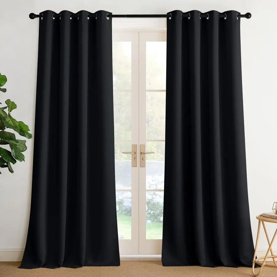

Blackout Curtains for Bedroom 96 Inches Long, 2 Panels, W52, Black, 3 Pass Microfiber Noise Reducing Thermal Insulated Solid Rin