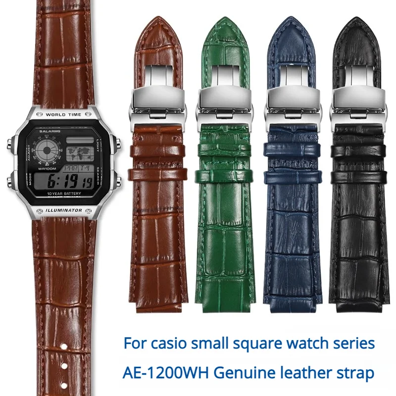 AE1200 Modified leather Watch strap For Casio AE-1200/1300/1000 / A159 / A158 convex interface men's vintage leather watch band