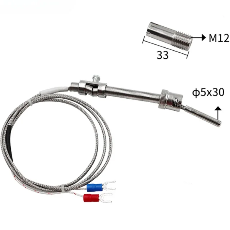 Capteur de sonde de température à ressort de compression, thermocouple, type K/E, M12 x 1.5, 1-5 mètres, fil blindé pour régulateur de température