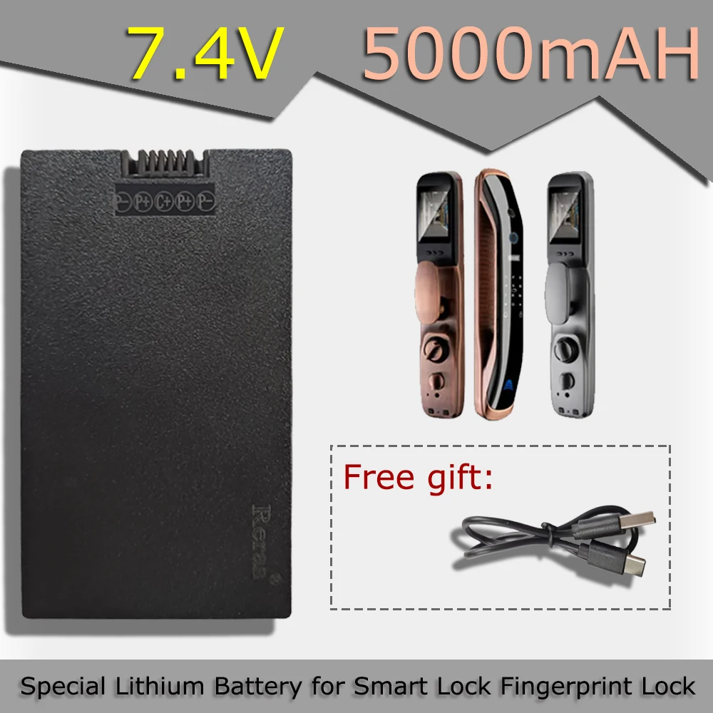 7.4V 5000mAh Polymer Lithium Smart Door Lock Battery  For Xiaomi Bosch Haier  Fingerprint   Send Charging Cable