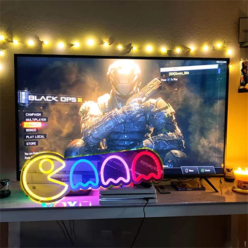 Boutique Game Neon Signs Cute Ghost Led Retro Arcade Game Room Decor Led Wall For Bedroom Children's Room Bar Party Neon Lights