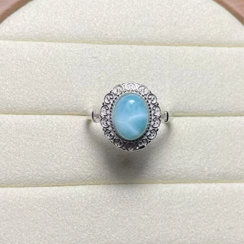 

925 sterling silver AKAC natural larimar adjustable ring send randomly