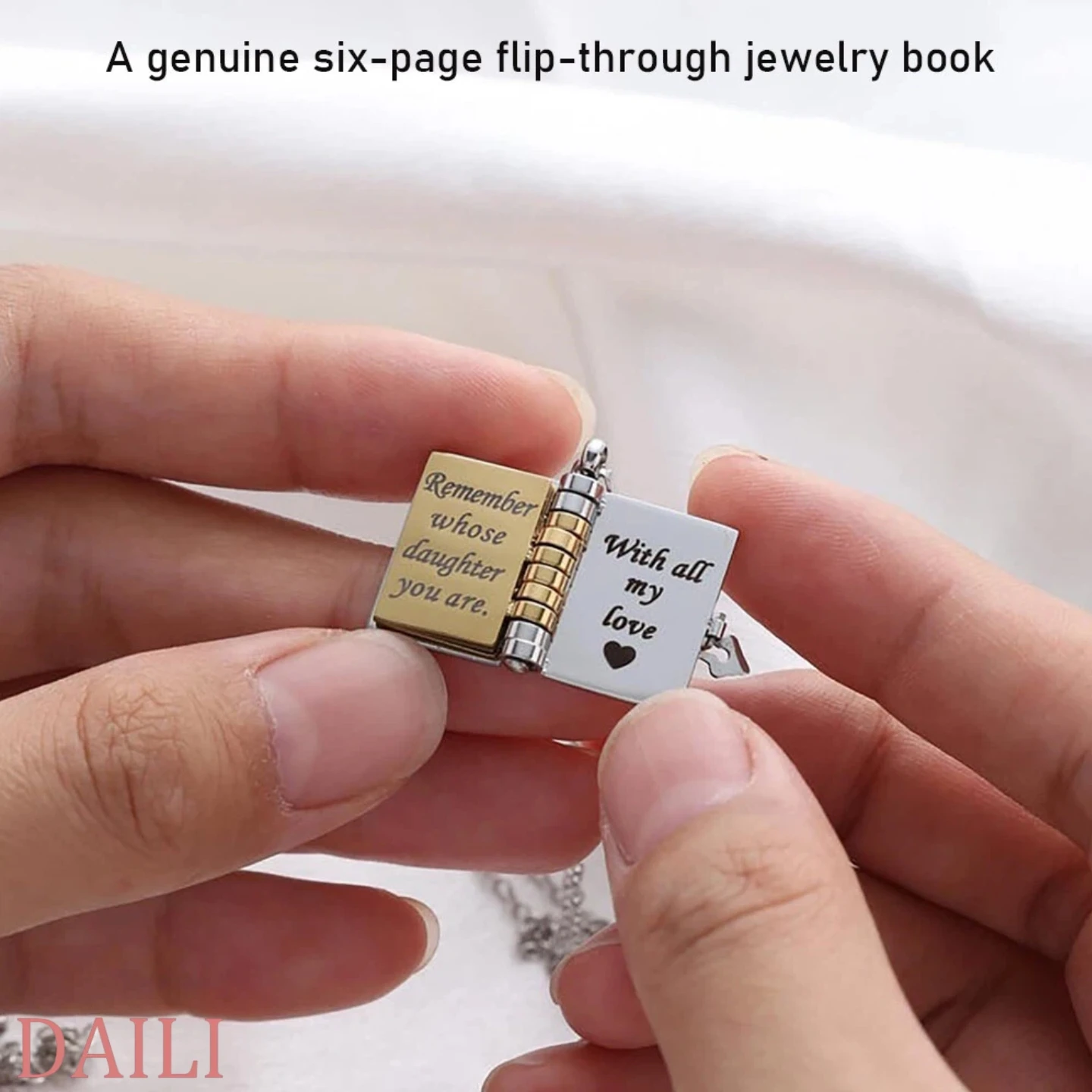 1PC Engraved Book Necklace Openable with 6 Pages Personalized Jewelry Gift for Daughter Son - Birthday Graduation Love