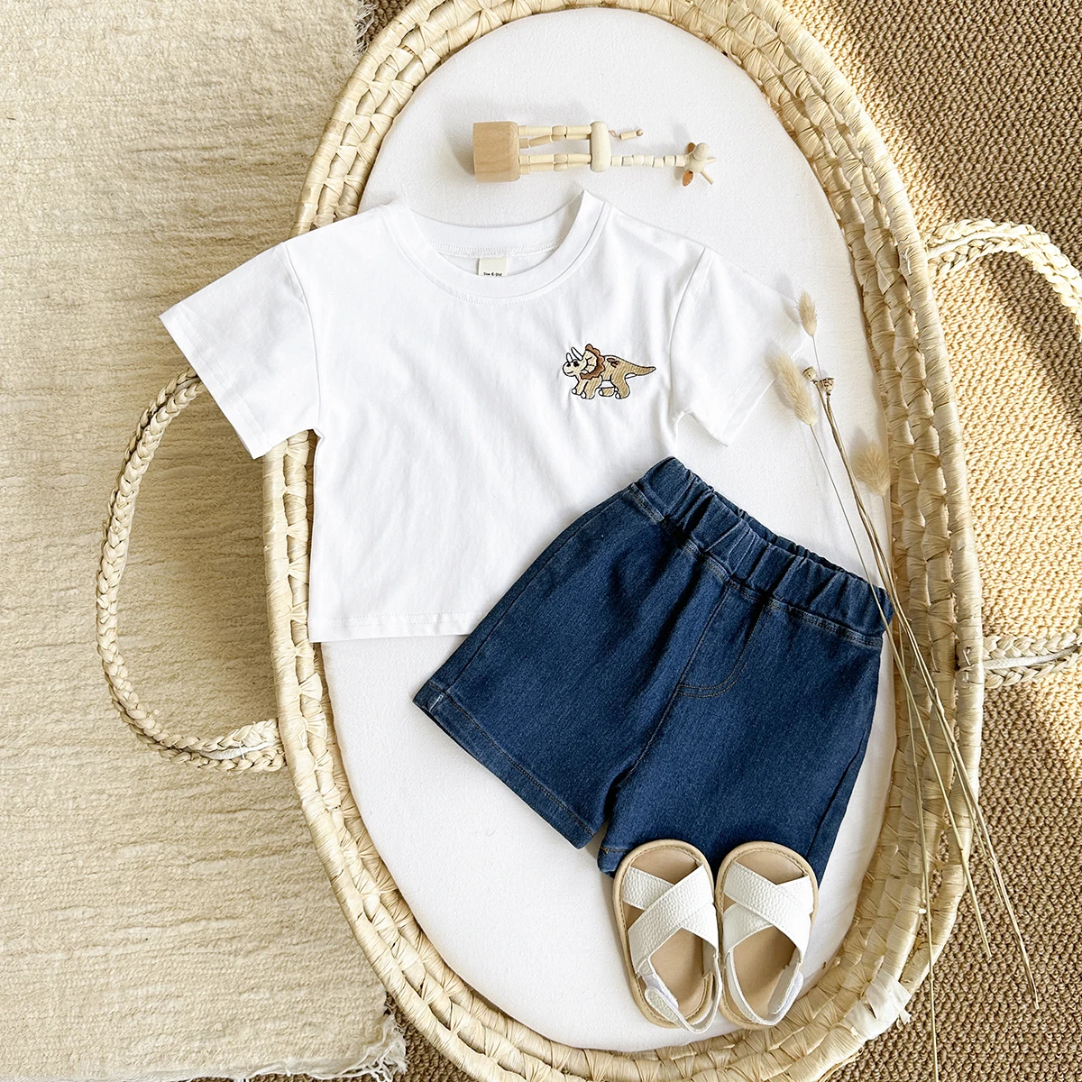 Summer New Set Homewear Dinosaur Embroidery T-Shirt Shorts Sportswear Casual Baby Boys Girls Clothing Children's Outfit 0-3Y