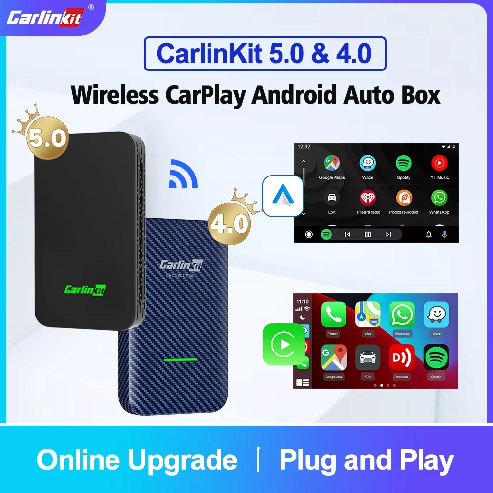 

CarlinKit 5.0 4.0 Mini Android Auto CarPlay Wireless Adapter Smart CarPlay Ai Box Wired To Wireless Auto-connect Online Upgrade