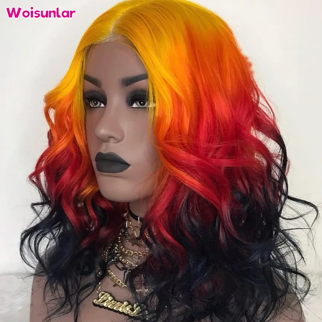 

Ombre yellow orange and black Front Lace wigs human hair 13x6 Transparent Lace body wave 200% For Women Natural Human Hair