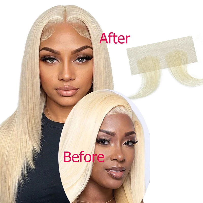 100% cabello humano 613 #   Parche de línea de cabello hecho a mano con flequillo Natural Invisible con bordes de encaje negro de 15cm