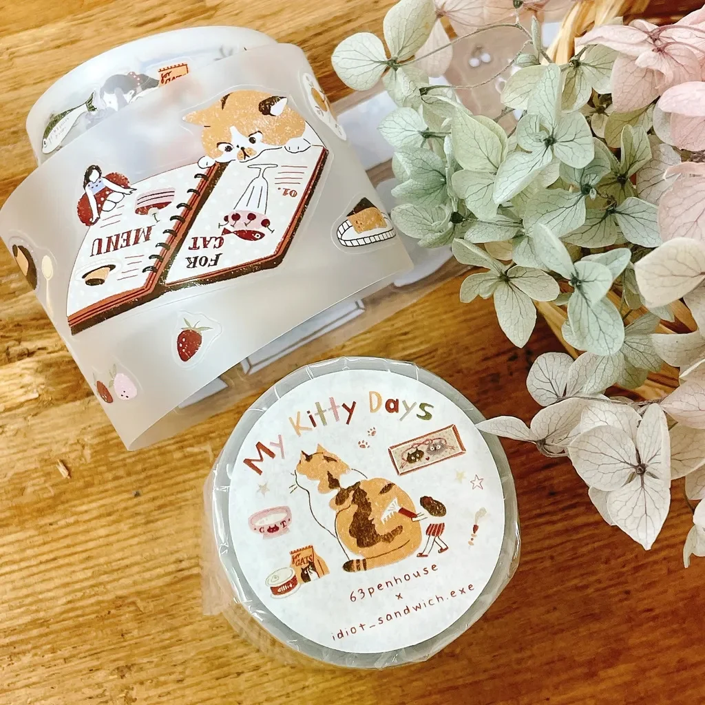 63penhouse Vintage My Kitty Days Lovey Cat Washi PET Tape for Planner Card Making DIY Scrapbooking Plan Decorative Sticker