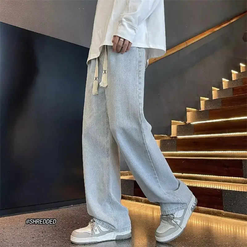 Loose Straight Leg Men's Jeans Casual Workwear Summer Trendy Low Waist Long Pants Couple's Loose Fit Classic Denim Trousers