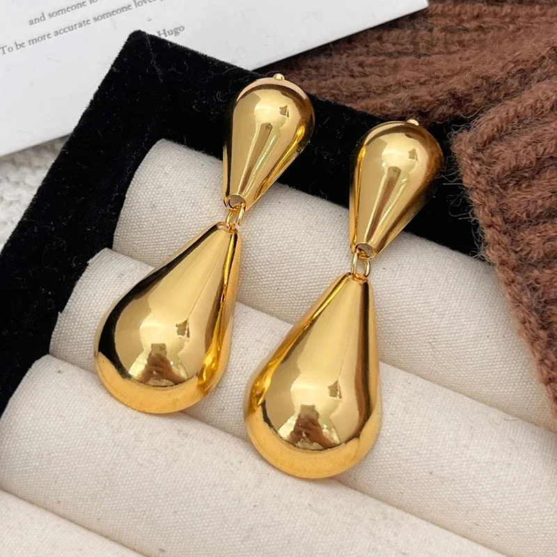 Geometry Charming Retro Tear Shaped 18K Gold Water Drop Stud Earring for Women Fine Jewelry Minimalist Exaggerated Accessories