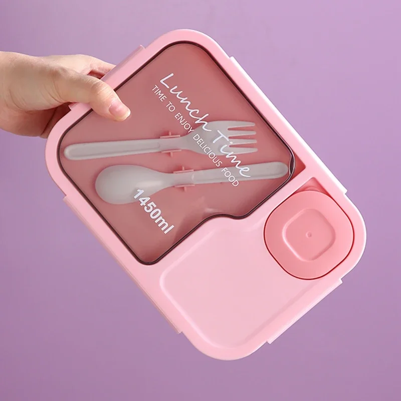 Fiambrera Bento para niños y niñas, estudiantes de dibujos animados Kawaii, bonita caja de comida calentada con 3 rejillas para sándwich y aperitivos, cantimplora especial para almacenamiento de alimentos
