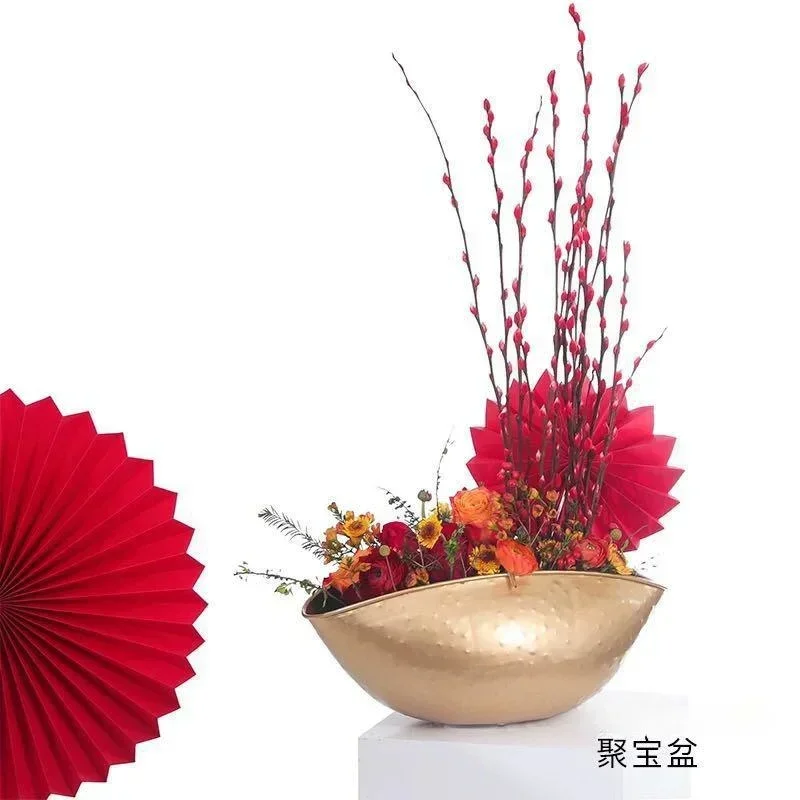 New Large Size Golden Bowl Pot Vase Jubao Pot Flower Planting Handmade Iron Flower Pot For Home Hotel Decorative Gift Metal view 4
