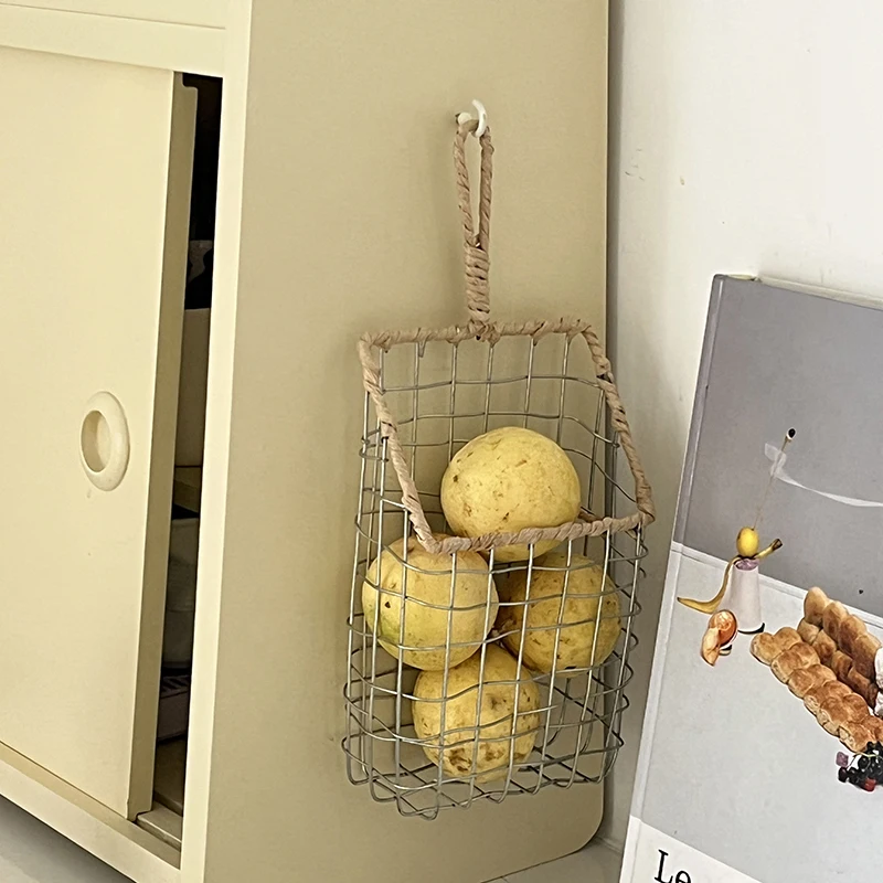 Nordic Hanging Storage Basket Handmade Metal Organizer Kitchen Tablewares Small Stuff Snacks Support Home Room Decor Accessories