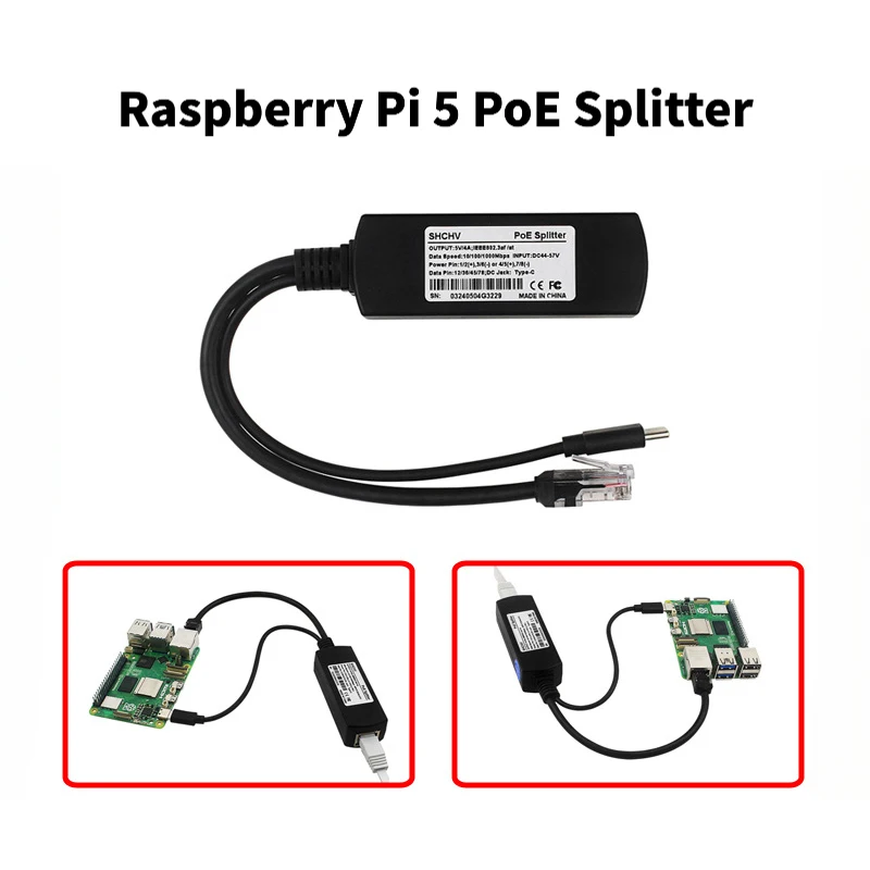

Raspberry Pi 5 PoE Splitter, Raspberry Pi 5 5B Motherboard Gigabit Network PoE Power Adapter/Switch