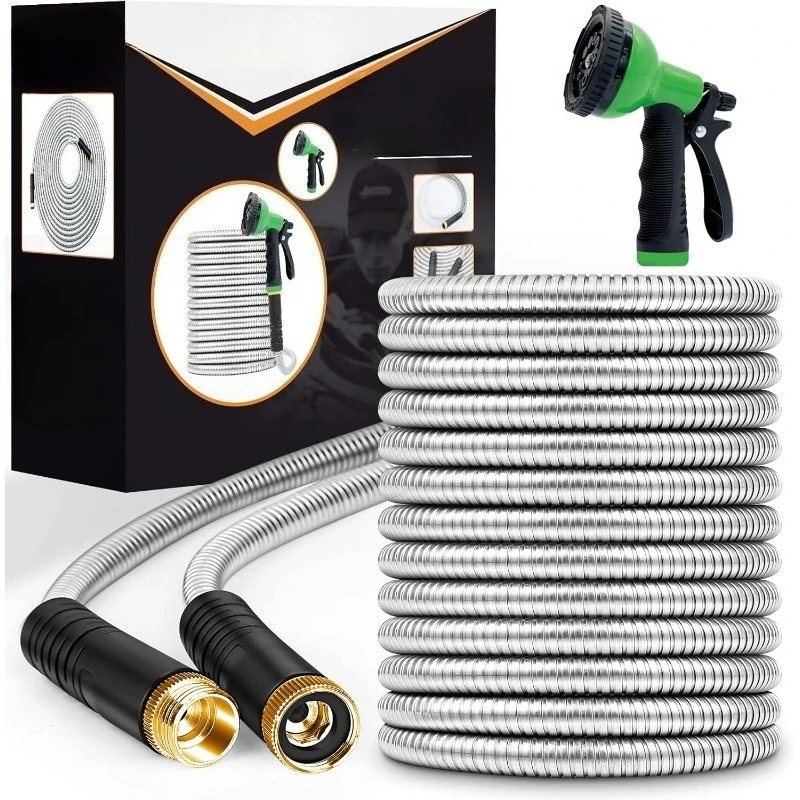 

100ft Pet Proof Metal Garden Hose, Heavy Duty with 10-Function Nozzle for Lawn, Car Wash & Plant Watering