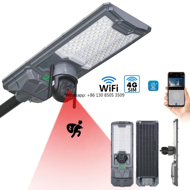 App Control Cctv WIFI 300w 500w Led Solar Street Light Cctv Camera 4g Integrated Solar Street Light with Cctv Camera Outdoor