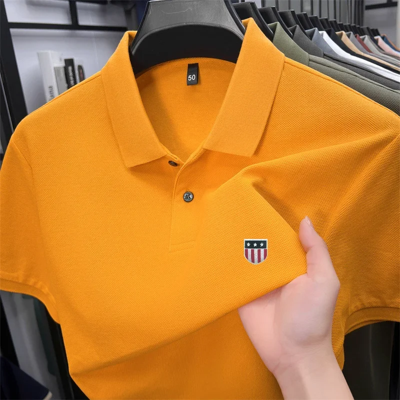 Men's Summer Luxury 100% Cotton Polo Shirt, Lapel Print Short Sleeve T-shirt, Breathable Business Casual Menswear