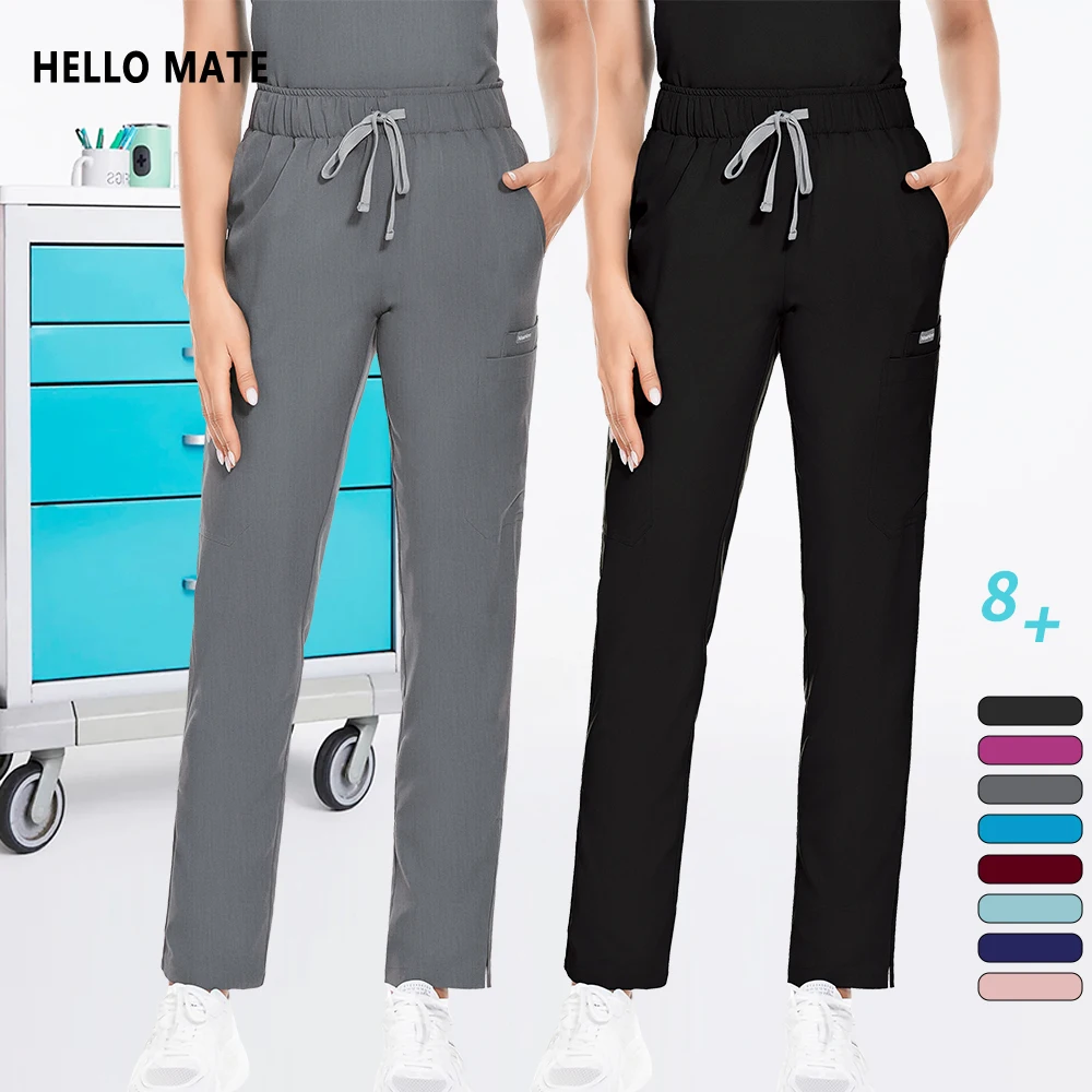 

Medical Scrub Pants Pharmacy Work Straight Trousers Elastic Waist Black Gray Lab Bottoms Simple Male Women Clothing Casual Pants