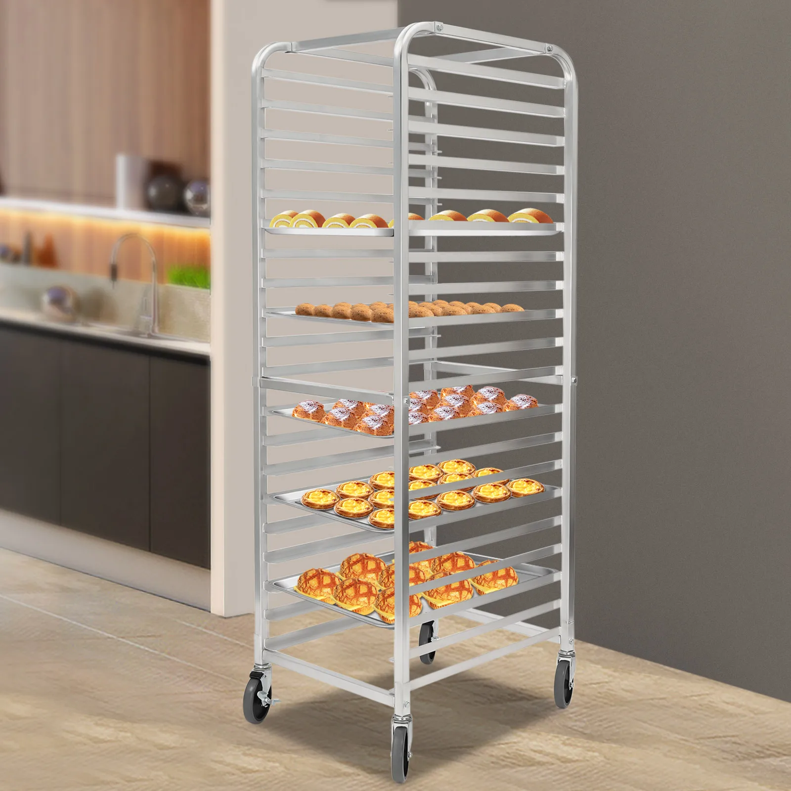 

20 Tiers Silver Baking Rack Rectangular Assembly MobileTrolley Storage Cooling Rack with Thickened Supporting Strip