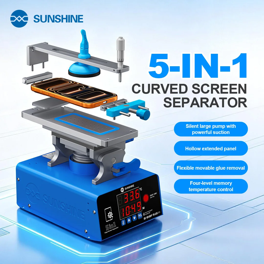 SUNSHINE S918F Plus V20 5in1 AllinOne Screen Separator Machine For Phone Flat Curved Screen Repair Heating Separation Tools