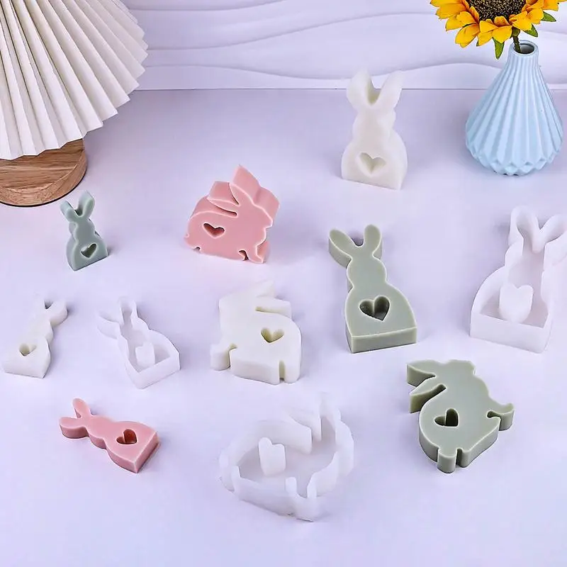 1pcs Silicone Molds Bunny Silicone Mold Easter Love bunny cute Decoration Handmade Casting Silicone Resin Concrete Molds