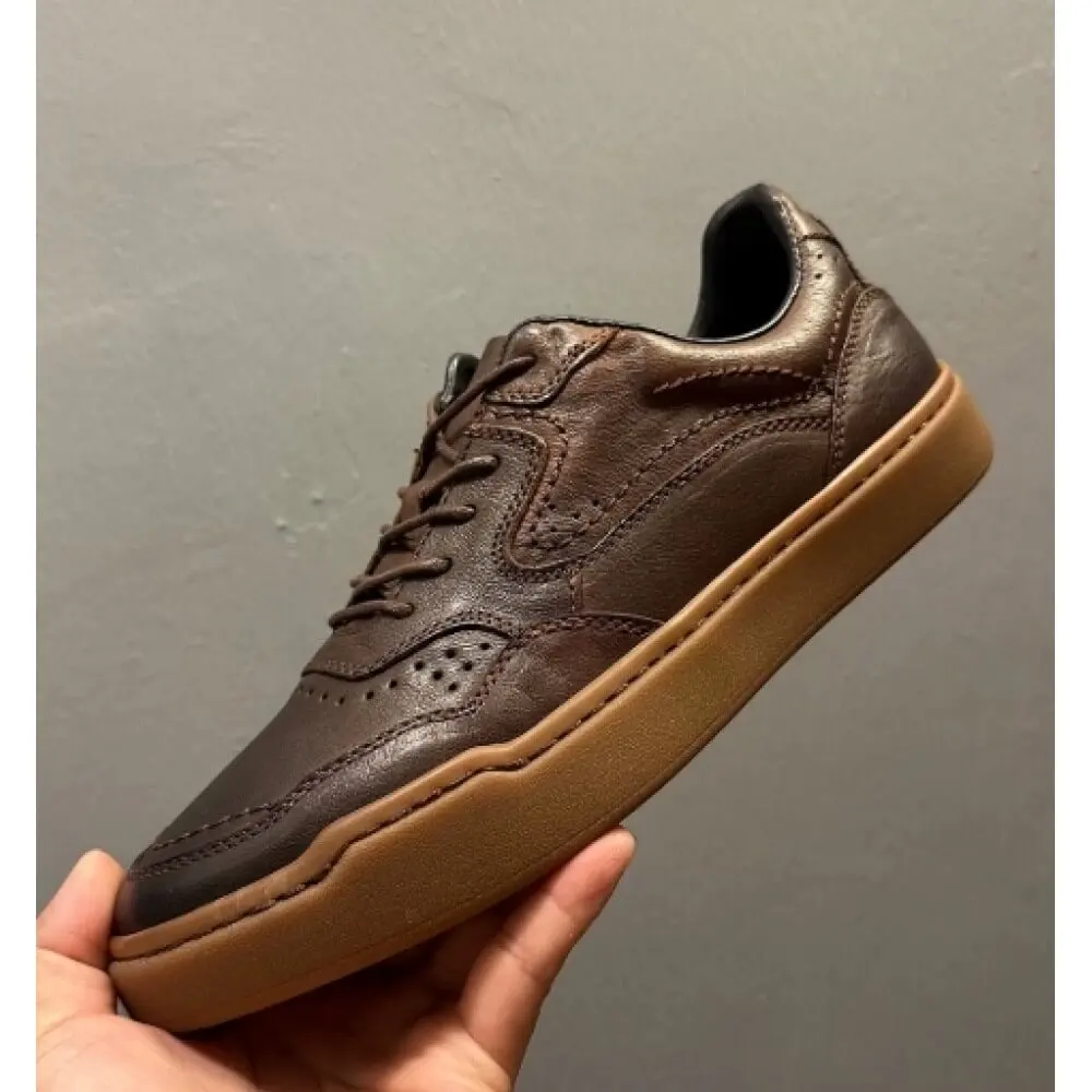 Classic Black Perforated Leather Casual Sneakers, with gum non-slip sole, breathable and stylish