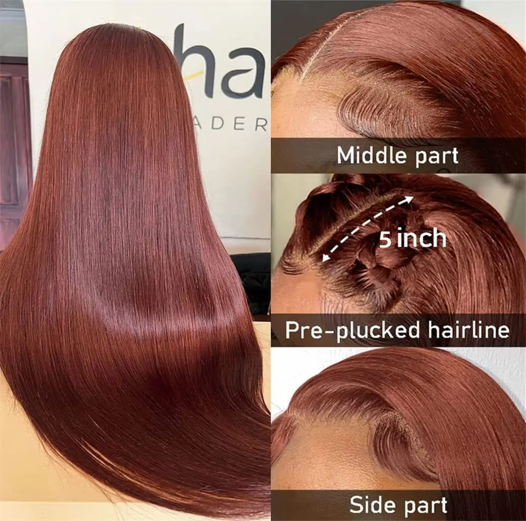 Reddish Brown 360 Lace Front Wig Brazilian Colored Wigs PrePlucked Straight 13x4 13x6 HD Transparent Human Hair Lace Frontal Wig