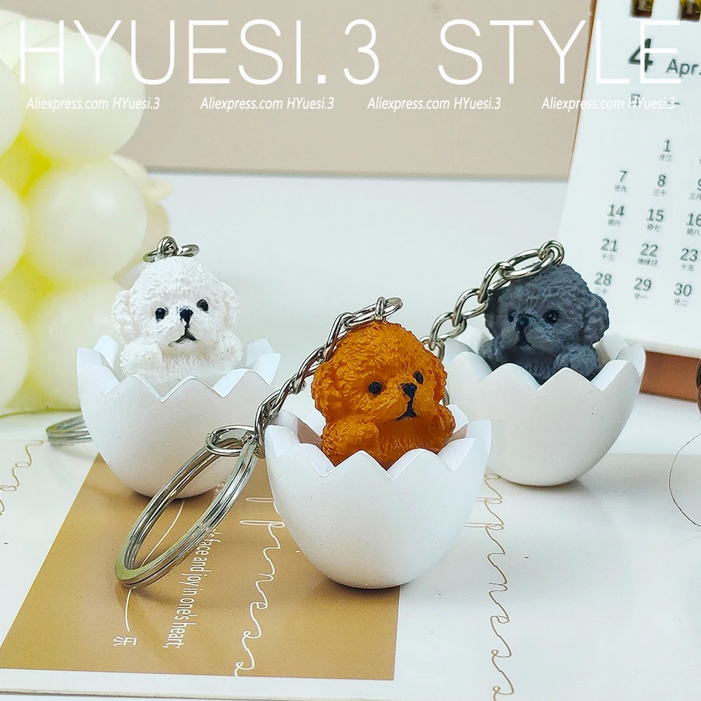 Cute Eggshell Dog Keychain Cartoon Teddy Pendant With Key Holder For Women Girls Handbag Backpack Accessories Pet Lover Gifts