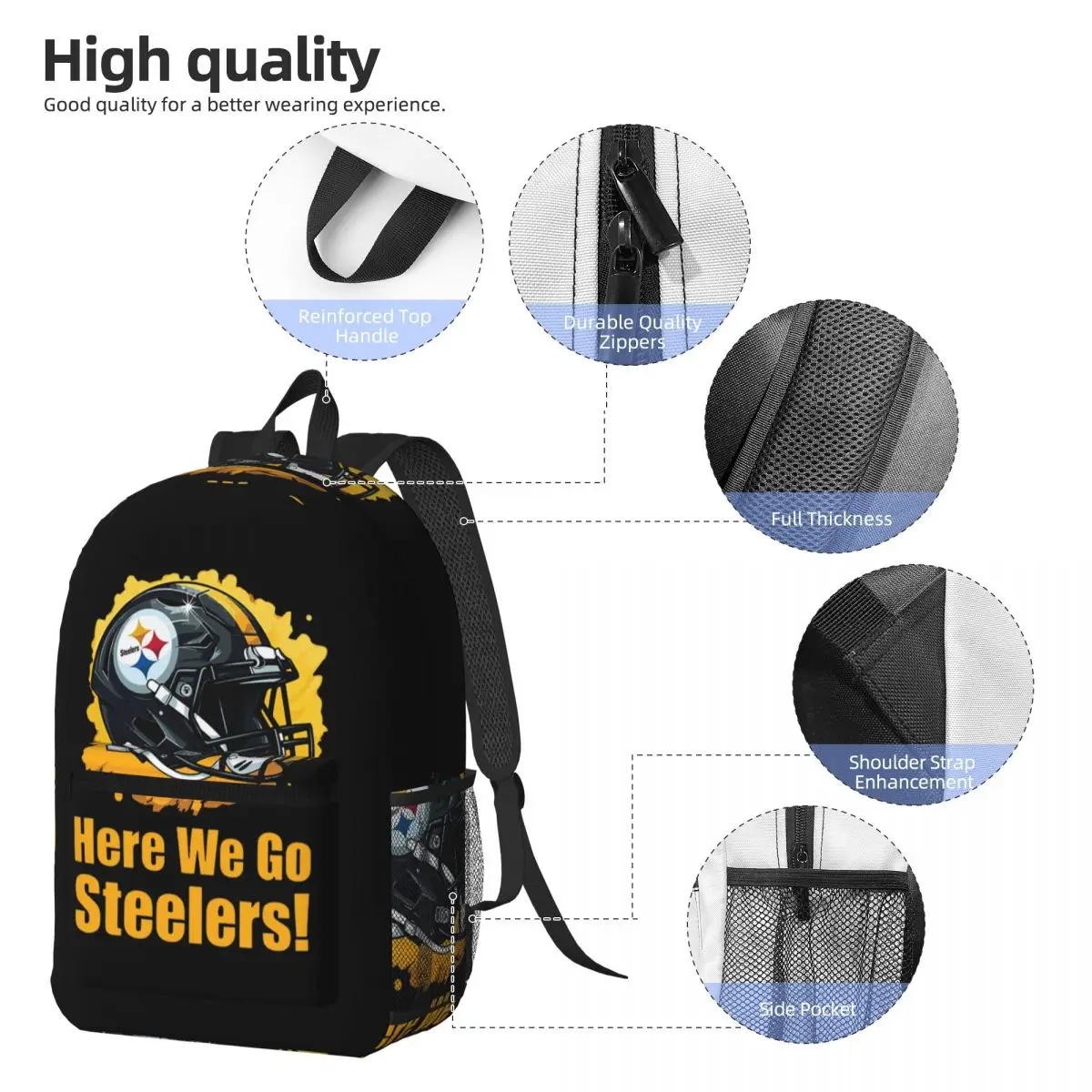 Steeler Logo Backpack Daypack Large Capacity Kids BookBag School Bag Shoulder Bags for Men Women