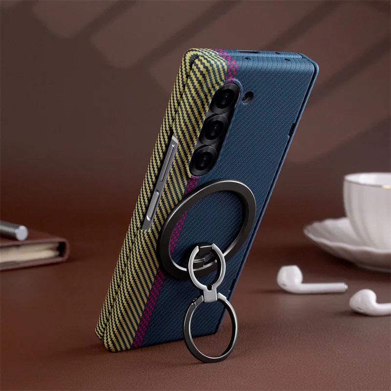 

For Samsung Galaxy Z Fold 7 6 5 4 3 5G Relief Carbon Fiber Magnetic Hinge Holder Case For Magsafe Screen Protector Film PC Cover