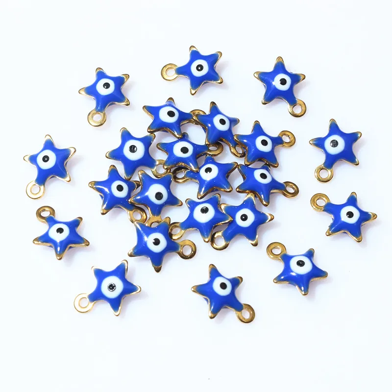 20pcs 10x8.5mm 에나멜 이블 아이즈 스타 매력 펜던트 스테인레스 스틸 DIY 쥬얼리 액세서리 바인딩 팔찌 귀걸이