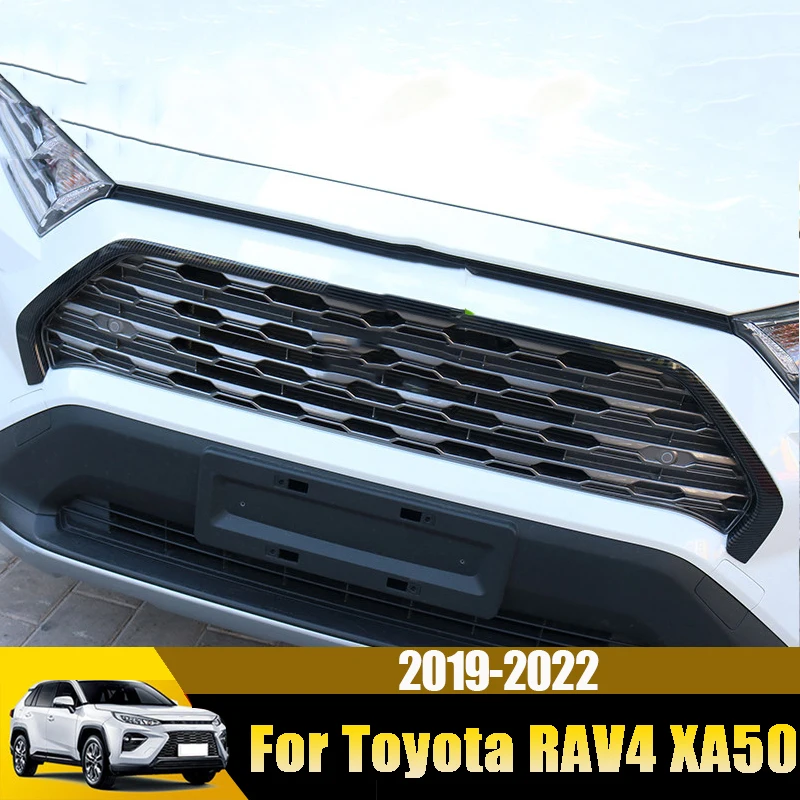 For Toyota RAV4 2019 2020 2021 2022 RAV 4 XA50 XA 50 Car Front Bumper Grill Decoration Sticker Cover Chrome Exterior Accessories